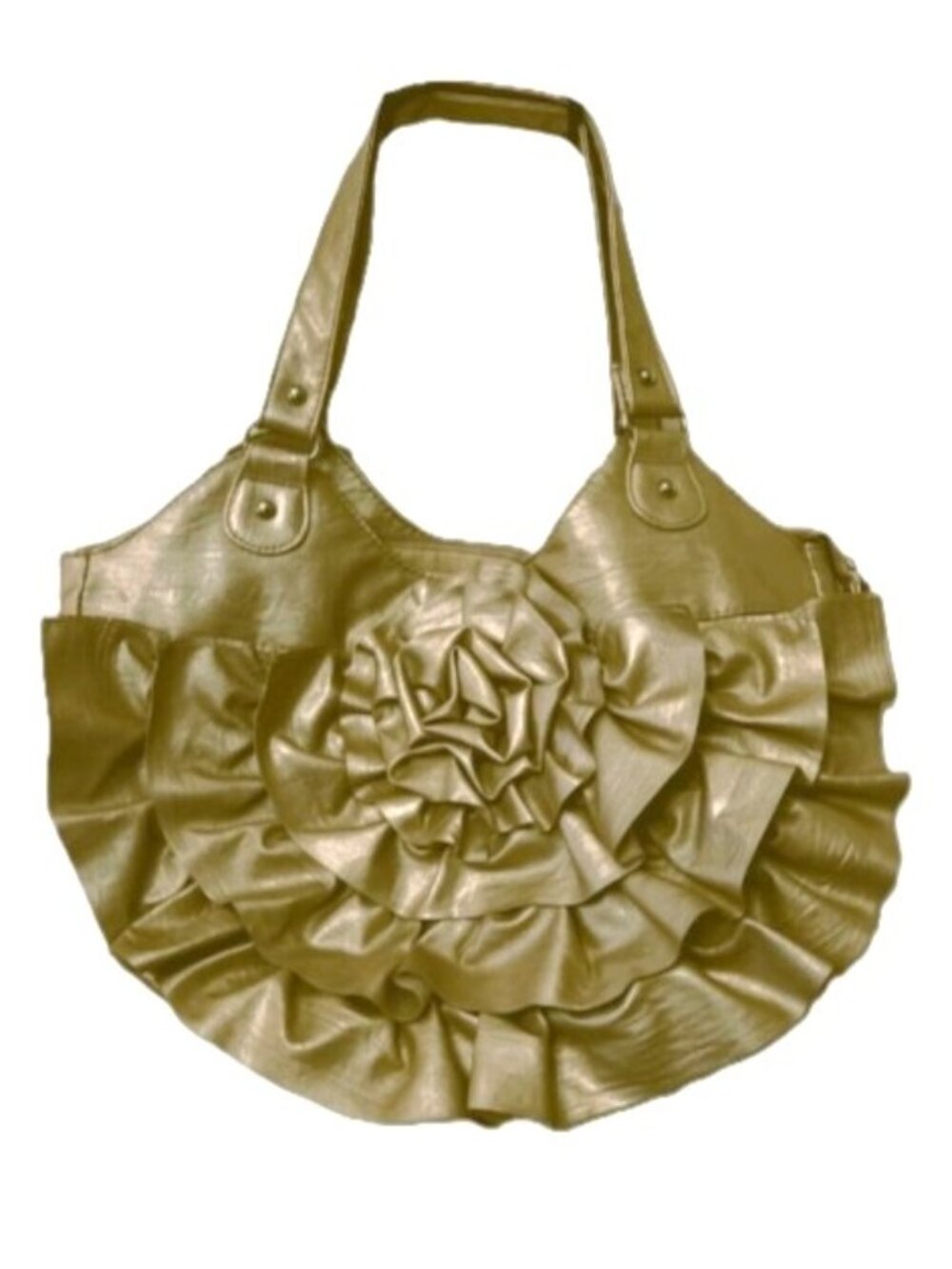 𝐁𝐔𝐄𝐍𝐎 Ruffled Rosette Accent Hobo Shoulder Bag Champagne